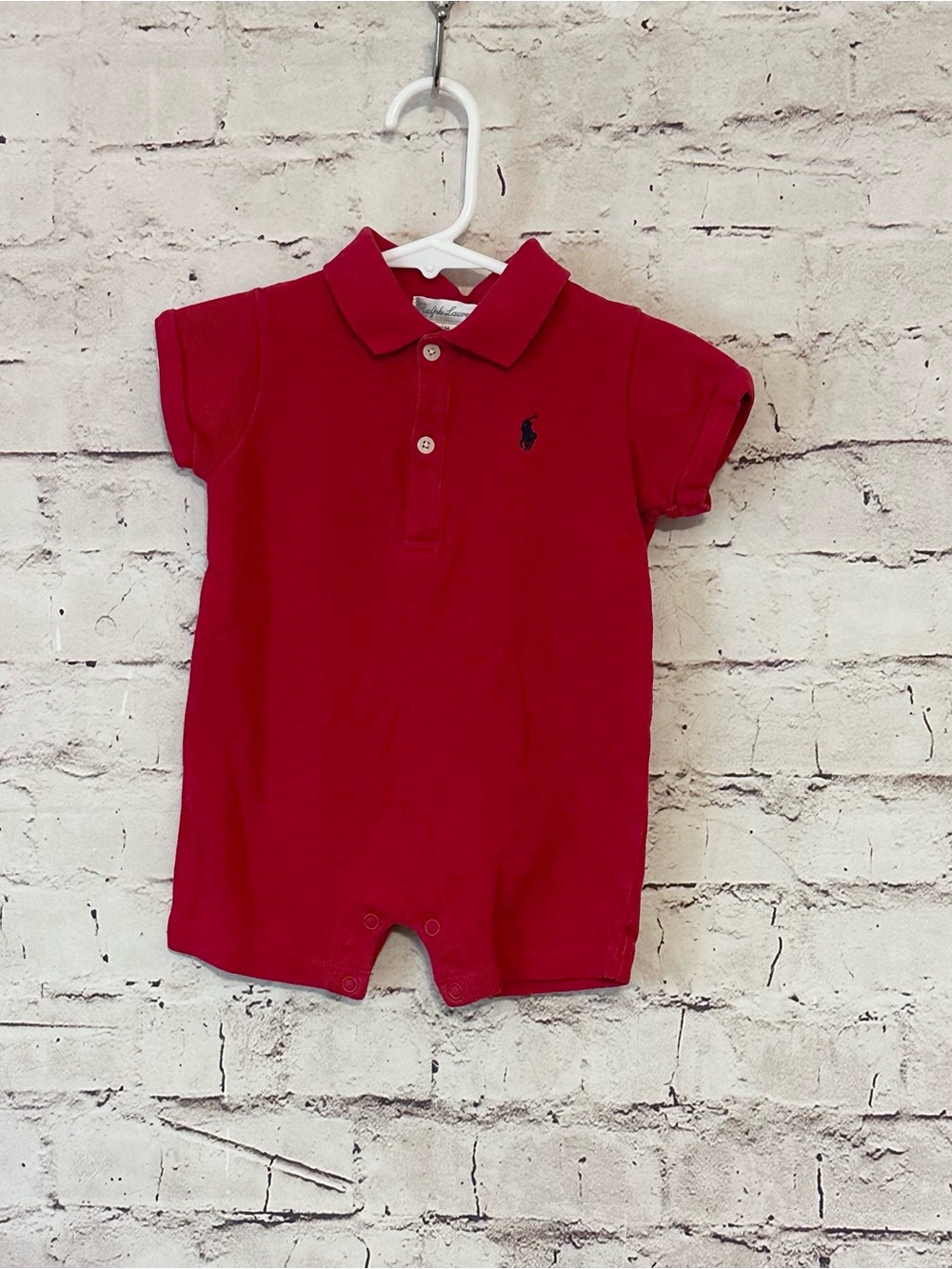 Ralph Lauren Baby Polo Romper in Bright Red with Navy Pony